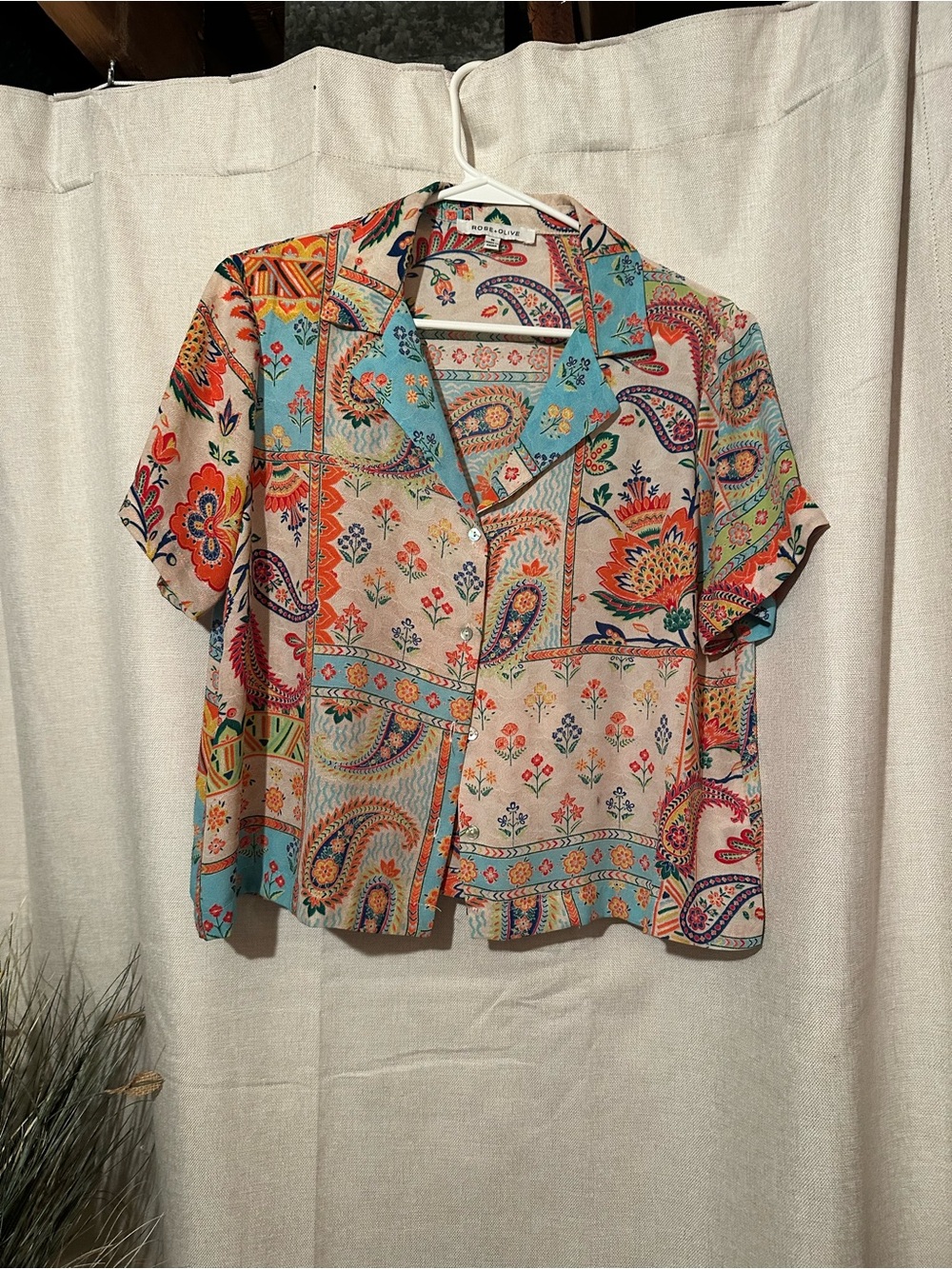 Rose & Olive Teal & Coral Paisley Button-Front Shirt